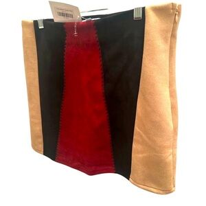 Color Block Faux Suede Skirt Sz Large-NWT Western Festival Party Fall